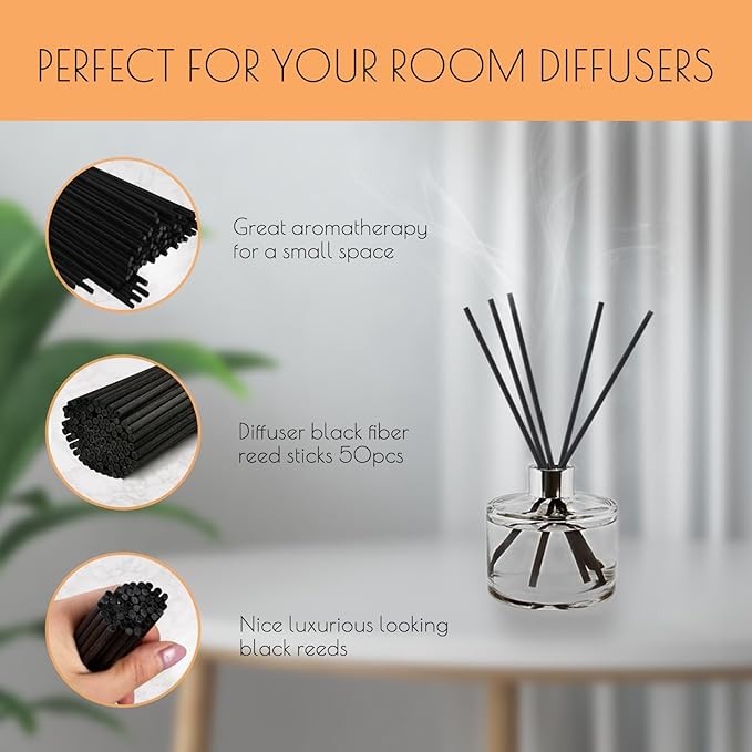 HOSSIAN Reed Diffuser Sticks - Reed diffusers-Reed Sticks -Diffuser Glass Bottles-Diffuser Refills- Natural Rattan Wood Replacement for Aroma Fragrance(7"*3.5mm Black)