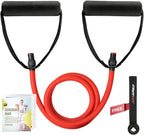 RitFit Single Resistance Exercise Band with Comfortable Handles - Ideal for Physical Therapy, Strength Training, Muscle Toning - Foam Padding Door Anchor and Starter Guide Included