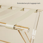 Sumerflos Acrylic Luggage Rack for Guest Room - Foldable Suitcase Stand with Leather Straps for Bedroom Living Room Hotel Heavy-Duty, Holds up to 50-100 lb lightweight Space Saving (Beige & Handle - 2 Pcs)