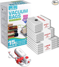 Vacuum Bags for Travel with USB and TYPE C Pump,vacuum seal travel bags,15 Pack Carry-on Size Compression Packing Bags for Luggage and Suitcase,Space Saver for Clothes and Clothing Travel（Red）
