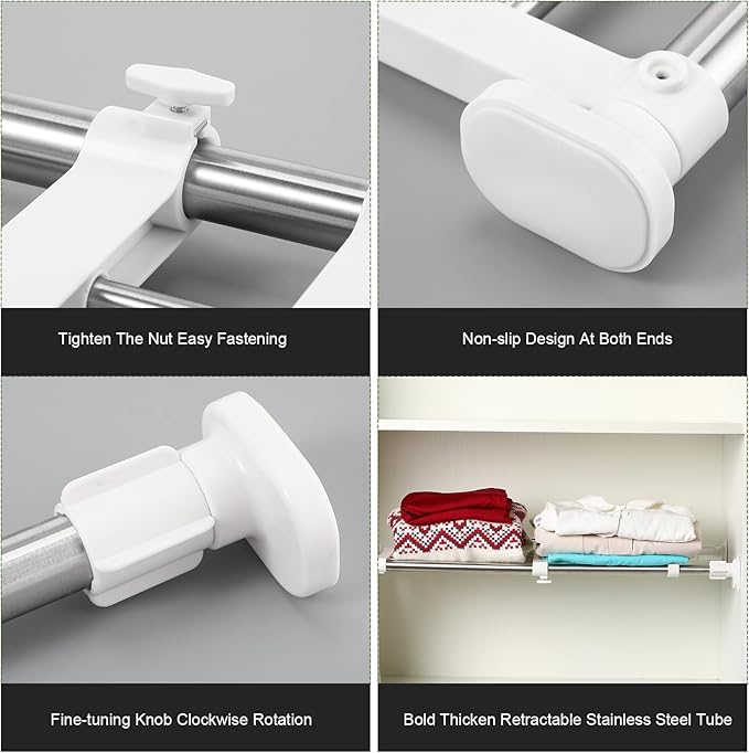 Geetery 4 Pcs Closet Tension Shelf Rod Metal Expandable Shelf Organizer Adjustable Closet Shelves Rack DIY Dividers Separators for Cabinet Storage Locker Clothes(23.62–39.37 Inch)