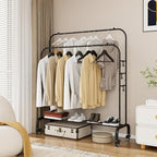 SUOERNUO Garment Rack with Wheels Clothing Rack for Hanging Clothes Multi-functional Bedroom Clothes Rack，Black+Double RodsBlack