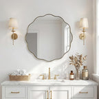ANDY STAR Brushed Gold Round Wall Mirror 24 Inch, Brass Round Bathroom Mirrors for Over Sink, Anti-Rust Brass Circle Frame for Bathroom, Entryway