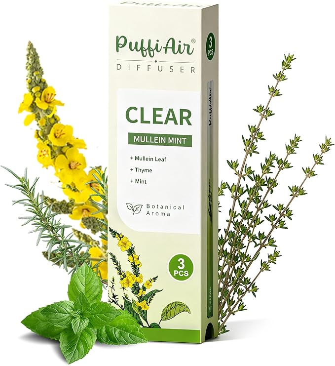 PUFFIAIR Botanical Fragrance Stick Set, Plant-Based Mullein, Thyme & Mint Botanical Scent, Non-Electronic Personal Fragrance Accessory, 3 Sticks, 1 Pack