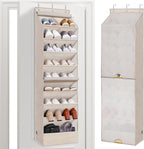 STORAGE MANIAC Over the Door Shoe Organizer with Curtain Dustproof Heavy-Duty Large Deep Pocket Hanging Shoe Organizer for Closet Dorm & Narrow Door Storage Shoe Holder Shoe Rack, 9-Shelf Beige 1 Pack