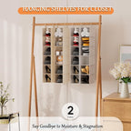 VERONLY Hanging Shoe Shelves - 6 Section,Closet Organizer Set of 2 with Woven Bamboo Shelves,Slim 5.5” Wide Design for Space-Saving Storage,White