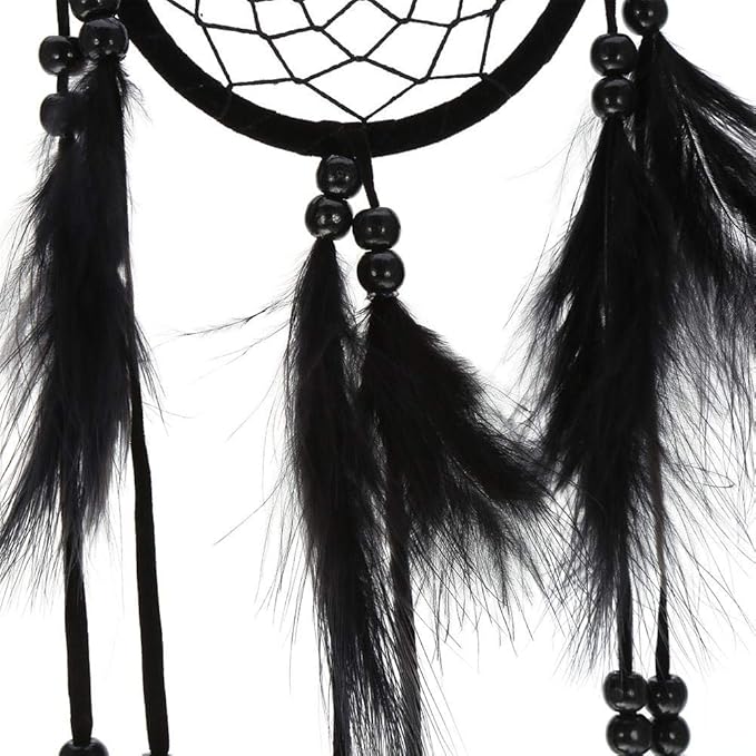 1pc Wood Beads Handmade Large Dream Catcher Dreamcatcher Craft Hanging Pendant Craft Gift Living Room Home Decoration(Black)