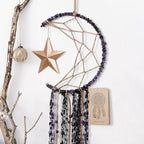 Dremisland Moon Dream Catcher Handmade Half Circle Moon Design Dream Catcher Feather Hanging with Star Home Decoration Ornament Festival Gift (Purple)
