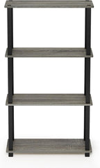 Furinno TURN-S-TUBE Storage Shelves, 4-Tier Book Shelf, Corner Shelf, Toolless Open Shelves, for Organization and Storage, Living Room, Garage, Home Office, French Oak