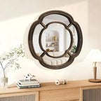 Irregular Wall Mirror, Round Wavy Hanging Mirror Circle Wooden Framed Decorative Mirrors 20 Inch for Living Room Hallway Entryway Decor Mirrors