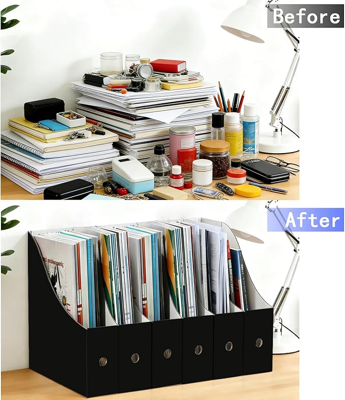 Limitliho 12 Pack Black Cardboard Magazine File Holder for Desktop, Book Bins for Classroom Library, Office or Home, Vertical Paper Boxes for Storage with Label(10.6" H x 10.2" L x 3.5" W in)