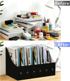 Limitliho 12 Pack Black Cardboard Magazine File Holder for Desktop, Book Bins for Classroom Library, Office or Home, Vertical Paper Boxes for Storage with Label(10.6" H x 10.2" L x 3.5" W in)