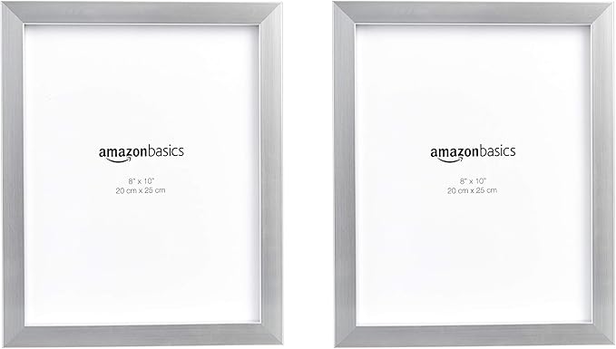 Amazon Basics Rectangular Photo Picture Frame, 8" x 10", Pack of 2, Nickel