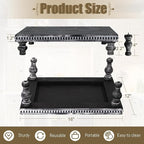 MAONAME Wood Display Risers Decorative Tray, Farmhouse Pedestal Stand for Display Home Decor, Vintage Black Beaded Wooden Tray for Kitchen Counter, Short and Tall Footed
