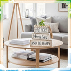 Moucuny 4 Pcs Inspirational Farmhouse Table Decor Rustic Stacked Wooden Block Sign - Live More Worry Less Be Happy Centerpieces Set with Beaded Tassel and Artificial Plant for Home, Office, Shelf Gift