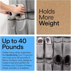 GORILLA GRIP Over the Door Shoe Organizer, 12 Large Breathable Mesh Pockets, Space Saving Hanging Storage Holder, 2 Hook Closet Rack Hanger, Hangs on Closets for Shoes, Accessories, 64H x 9.5W Grey