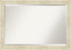Amanti Art White Wall Mirror 28x40 Country White Wash Rectangle Bathroom Mirror for Wall Decor Living Room, Large Country Rustic Wood Frame, Hangs Horizonally and Vertically, Bathroom Decor, Beveled