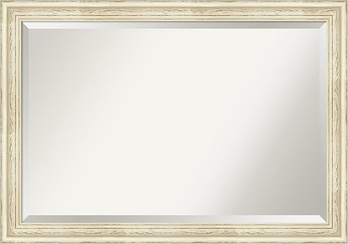 Amanti Art White Wall Mirror 28x40 Country White Wash Rectangle Bathroom Mirror for Wall Decor Living Room, Large Country Rustic Wood Frame, Hangs Horizonally and Vertically, Bathroom Decor, Beveled