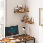HOOBRO Floating Shelves for Wall, Wall Mounted Shelf Set of 2, 15.7" Hanging Shelf with Invisible Brackets, for Wall Decor Storage in Bathroom Bedroom Kitchen Living Room Office, Rustic Brown BF40BJ01