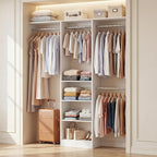 Cyclysio 4FT Small Closet System, 80"H Closet Organizer System with 4 Closets Rods & 3 Shelves, 48" Closets Organizers and Storage for Small Bedrooms, Laundry Rooms, Cloakrooms, White
