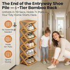 The 9-Tier No-Assembly Bamboo Rack, Foldable Stackable 9 Tier Bamboo Shoe Rack Vertical Storage Sturdy & Stable, Tall Narrow Space-Saving Expandable Shoe Rack for Entryway Closet Dorm (Nature,3 Tiers)