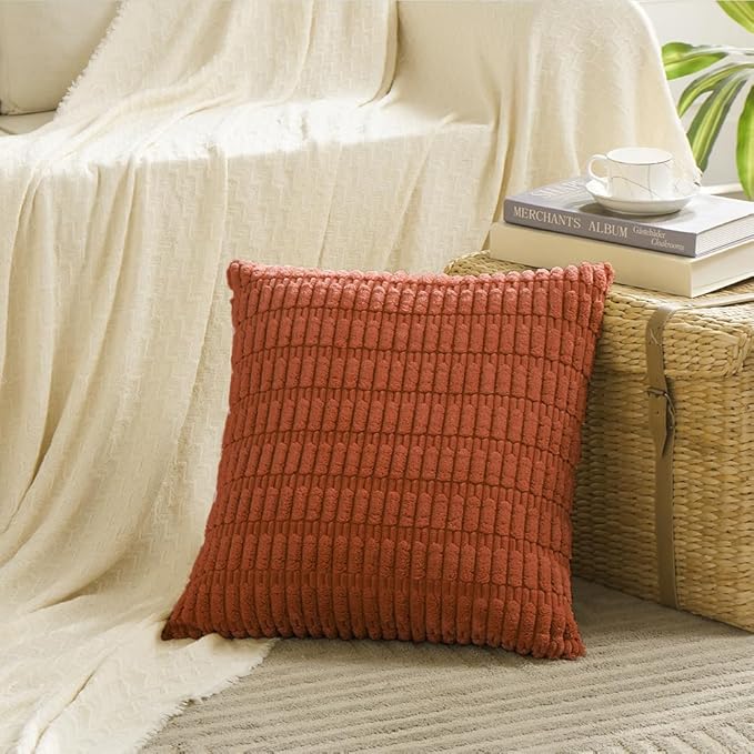 Fancy Homi 4 Packs Decorative Throw Pillow Covers for Living Room Couch Bed, Modern Farmhouse Boho Home Décor Accent Cushion Case, 14" x 14", Burnt Orange