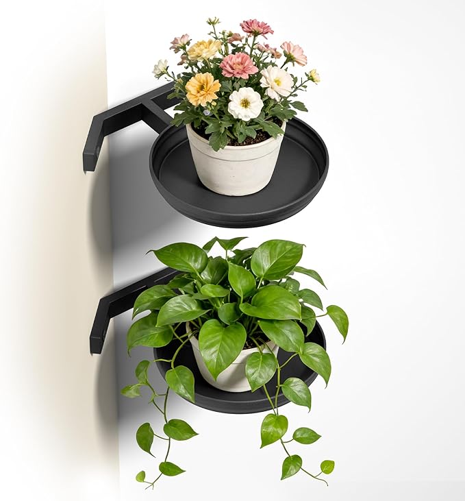 BXF Floating Plant Shelves for Wall Set of 2, Heavy Duty Matte White Corner Wall Planters for Indoor Plants, Minimalist Round Corner Shelf with Safety Guardrail, Rust-Proof Hanging Plant Holder