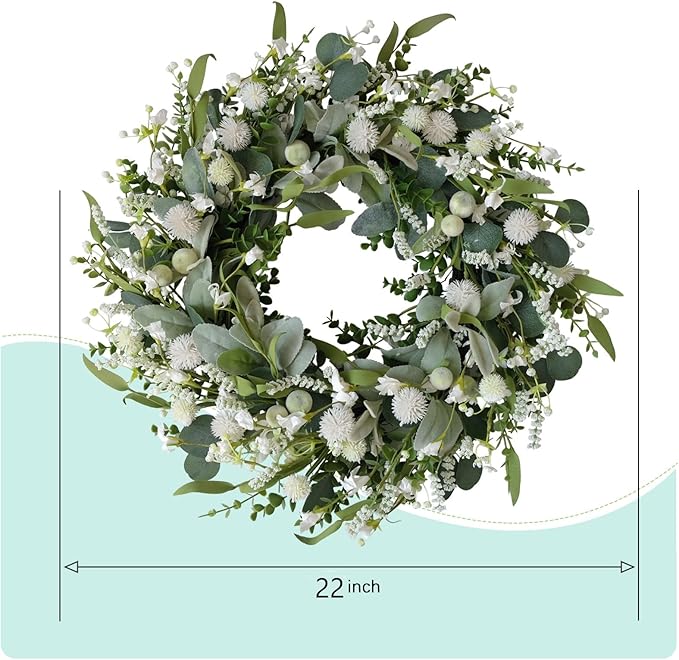 22 inch Summer Wreath White Spiny Ball Green Leaf Green Wreath Summer Front Door Hallway Window Decoration Wedding Party Decoration