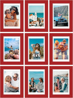 Vittanly 4x6 Picture Frames Set of 9, Shatter Resistant Plexiglass, Display 3.5x5 Pictures with Mat or 4x6 without Mat, Photo Frames for Wall or Tabletop, Engineered Wood, Red
