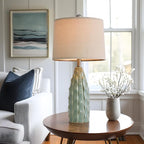 USumkky Ceramic Table Lamps Set of 2, 23.75" Modern Farmhouse Bedside Lamp - Green Nightstand Lamps for Bedroom, Boho Living Room End Tables, Small Office Desk Lamp Decor