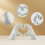 White Heart Hands Sculpture - 9.4" W Modern Home Decor Sculpture for Shelves, Desk & Living Room, Minimalist Shelf Decorations, Heart Hands Decor