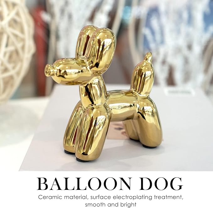 Notakia Cute Ceramics Balloon Dog Statue Crafts Gold Living Room Desktop Decorations,Handmade Modern Small Ceramic Animal Statue Ornament Gold Home Decor Accents