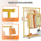 MISSLO Double Rods Garment Rack Heavy Duty Clothing Rack for Hanging Clothes Portable Clothes Organizer for Bedroom, Living Room, Clothing Store (Gold)