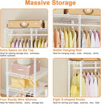 Ulif F4R Heavy Duty Clothes Rack（With Lockable Wheels ） Rolling Clothing Racks for Hanging Clothes，Adjustable Closet Organizer System，Portable Garment Rack 45"W x 15.8"D x 73.5"H，Max Load 650LBS，White