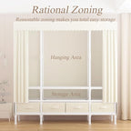 Portable Closet,Garment Rack,Heavy Duty Clothes Rack with Cover,Wardrobe Closet with 3 Hanging Rods, 6 Storage Shelves and 4 Drawers,55.1" L x 17.7" W x 67.7" H,Pale Yellow