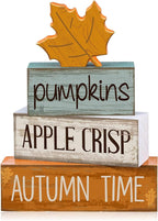 Lineshading 4 Pcs Fall Decoration for Home Wooden Maple Leaf Fall Tiered Tray Decor Thanksgiving Table Centerpiece Rustic Decorative Maple Leaf Block Signs Gift Farmhouse Autumn Decoration for Home