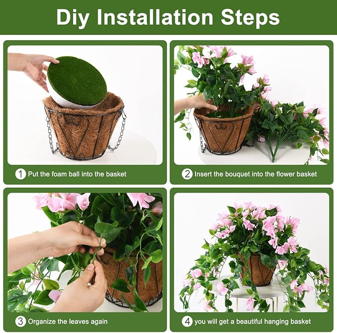 Homsunny Artificial Hanging Flowers Plants Basket for Outdoor Decoration,4 PCS Faux Silk Bougainvillea Vine Flowers Look Real UV Resistant for Outside Porch Patio Yard Garden Decor(Pink