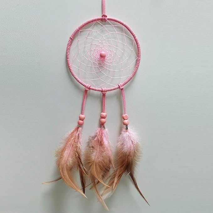 DIY Dream Catcher Beginner Kit, Making Dream Catcher Supplies Include Metal Hoop, Feathers, Faux Suede Cord, Thread, Wood Beads (Pink)