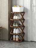 The 9-Tier No-Assembly Bamboo Rack, New Upgrade 9 Tier Bamboo Shoe Rack, Space-Saving Tall Narrow Accordion Shoe Rack for Entryway Closet Dorm (Brown-5)