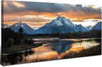 Extra Large Mountain Wall Art for Living Room Sunset Nature Grand Teton Wall Decor National Park Posters Wyoming Snake River Landscape Canvas Prints Artwork for Bedroom Office Home Decoration 35x70"