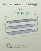 SONGMICS 3-Tier Shoe Rack, Shoe Storage for Hallway Closet, Slim and Space-Saving, Metal Frame, Non-Woven Fabric Shelves, Grey ULSH053G01V1