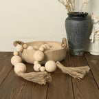 2" Extra Large Wood Bead Garland with Tassels, 50" Long Rustic Farmhouse Wooden Beads Garland, Decorative Beads Boho Decorations for Home Table Mantle Natural Beige