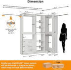 Closet System with 3 Drawers, Corner Closet Organizer Systems with 7 Shelves & 5 Hanging Rods L-Shaped Walk in Closet Freestanding Corner Tower Modular Storage System 2 Sets 1400+ Lbs Capacity White