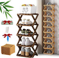 The 9-Tier No-Assembly Bamboo Rack, Foldable Stackable 9 Tier Bamboo Shoe Rack Vertical Storage Sturdy & Stable, Tall Narrow Space-Saving Expandable Shoe Rack for Entryway Closet Dorm (Brown,5 Tiers)