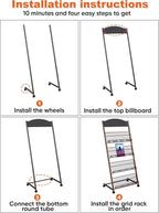 Baoz Magazine Rack Floor-Standing 4-Layer, Brochure Display Stand, Detachable Magazine Display with Wheels, High-hardness Metal Magazine Holder for Exhibitions, Office, Shopping Malls