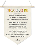 Jesus Loves Me Canvas Wall Hanging Banner for Kids,Christian Bible Verse Poster with Wood Rod, Nursery Sunday School Decor, Religious Gift for Baby or Toddler, 11x16 Inch (KD11)