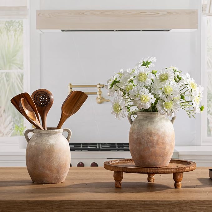 Ceramic Flower Vase 7.6 inch Farmhouse Rustic Vase Decorative Pottery Terracotta Vases for Home Decor Table Mantle Fireplace Living Room Bathroom Wedding Centerpiece (Aged Terra)