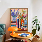 Vintage Floral Book Wall Art Color Book Still Life Wall Decor Painting Pictures Fashion Flower Bookshelf Poster Canvas Print Artwork for Bedroom Living Room 12x16 inch Wood Framed