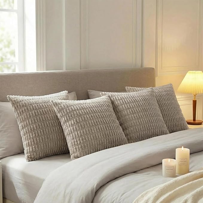 Fancy Homi 4 Packs Decorative Throw Pillow Covers for Living Room Couch Bed, Modern Farmhouse Boho Home Décor Accent Cushion Case, 12" x 12", Taupe