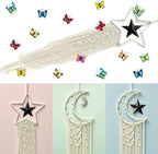 Macrame Moon Star Dream Catcher Decor for Girl, Boho Crescent Dreamcatcher Bohemian Wall Hanging Dream Catcher with Star Pendant for Home Bedroom Craft Decoration(3pcs)